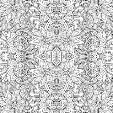 Vector Seamless Abstract Black and White Tribal Pattern Stock Illustration