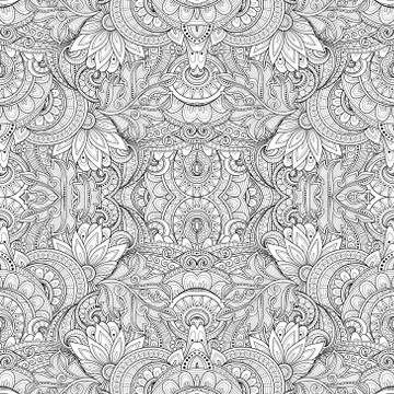 Vector Seamless Abstract Black and White Tribal Pattern Stock Illustration