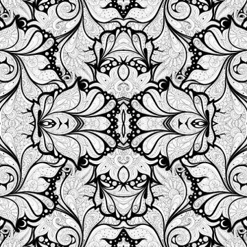 Vector Seamless Abstract Black and White Tribal Pattern Stock Illustration