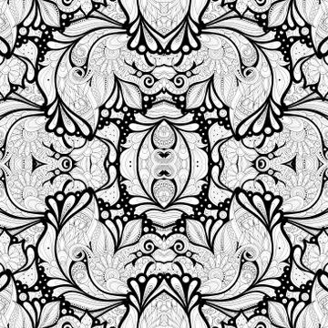 Vector Seamless Abstract Black and White Tribal Pattern Stock Illustration