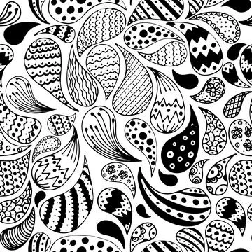 Vector seamless abstract floral drops pattern with doodle, hand drawn, hindi  Stock Illustration