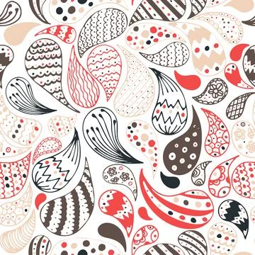 Vector seamless abstract floral drops pattern with doodle, hand drawn, hindi  Stock Illustration