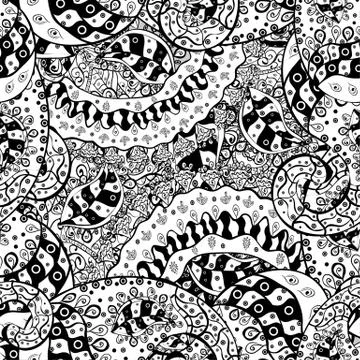 Vector seamless abstract floral pattern, monochrome Stock Illustration