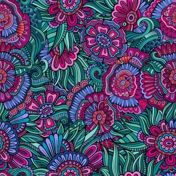 Vector seamless abstract flowers pattern. 스톡 일러스트