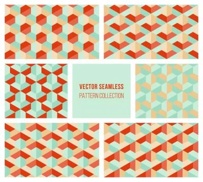 Vector Seamless Abstract Geometric Hexagonal Pattern Collection in Teal and Red Stockillustratie