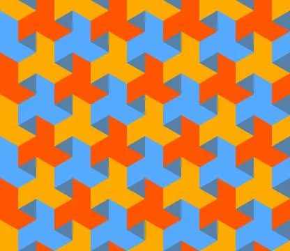 Vector Seamless Abstract Geometric Hexagonal Triangle Pattern in Blue Yellow and Stock Illustration