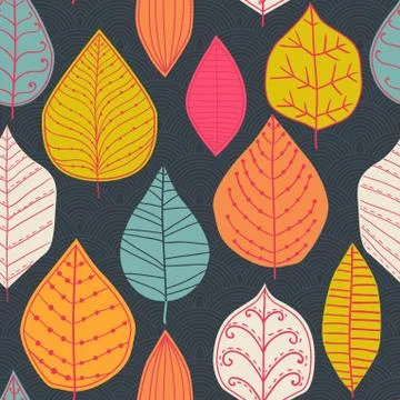 Vector seamless abstract hand-drawn pattern, leaf backdrop, endless backgroun Illustrazione stock