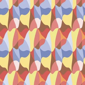 Vector seamless abstract multicolored pattern in 60s style yellow-blue-peach Stock Illustration