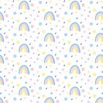 Vector seamless abstract pattern with drops and rainbow. Design for, wallpape Stock Illustration
