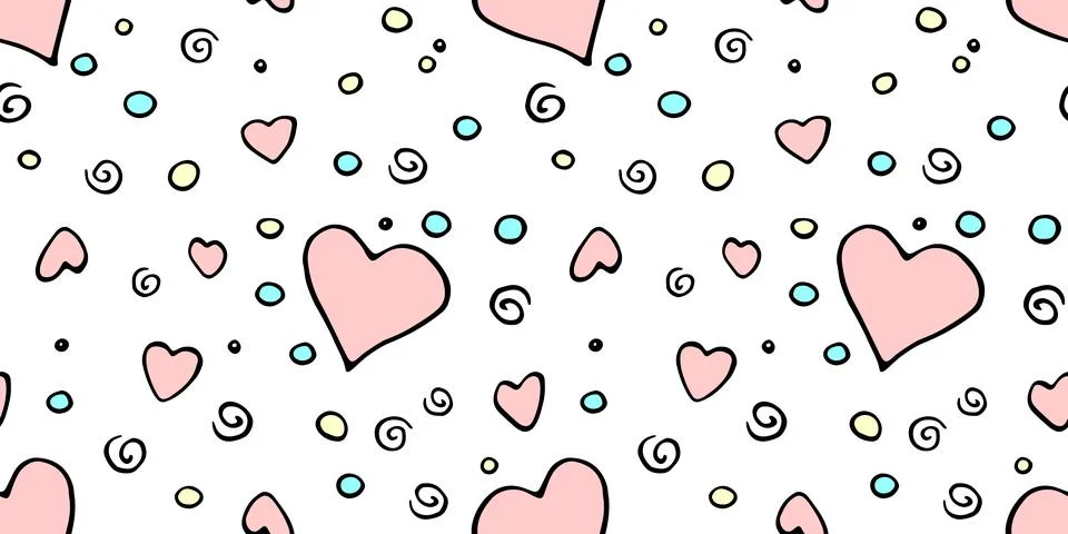Vector Seamless abstract pattern of outline colorful elements hearts points d Illustrazione stock