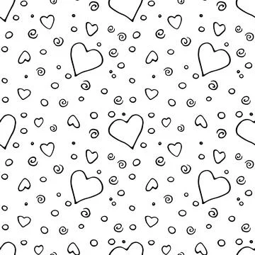 Vector Seamless abstract pattern of outline elements hearts points drops spir Illustrazione stock