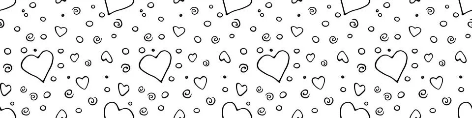 Vector Seamless abstract pattern of outline elements hearts points drops spir Stock Illustration