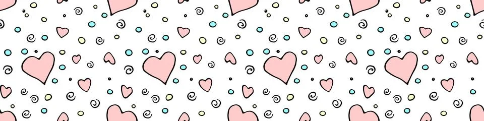 Vector Seamless abstract pattern of outline colorful elements hearts points d Illustrazione stock