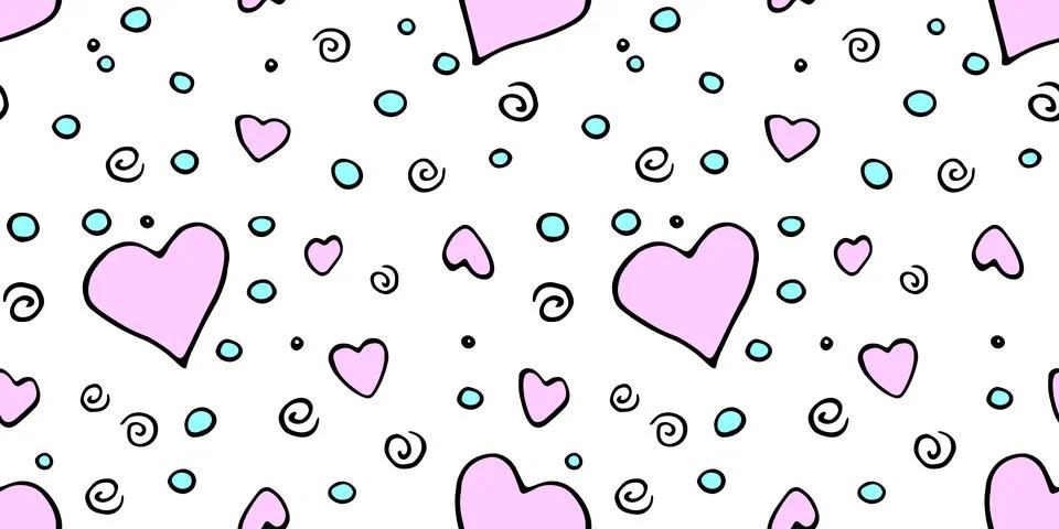 Vector Seamless abstract pattern of outline colorful elements hearts points d Illustrazione stock