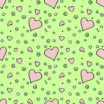 Vector Seamless abstract pattern of outline colorful elements hearts points d Illustrazione stock