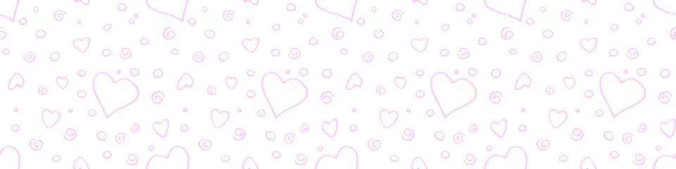 Vector seamless abstract pattern of pink outline elements hearts points drops Stock Illustration