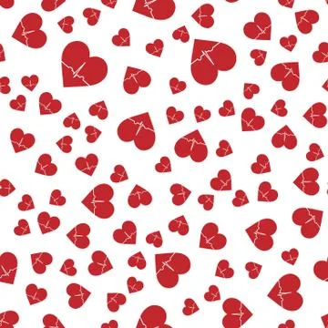Vector seamless abstract pattern. Red hearts on white background Stock Illustration