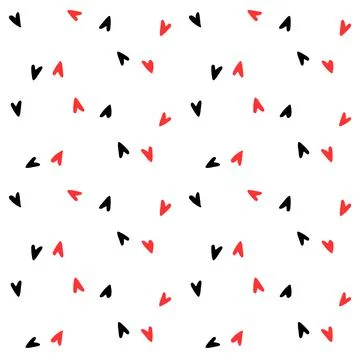 Vector Seamless abstract pattern of small red black hearts. Hand drawn doodle Stock Illustration
