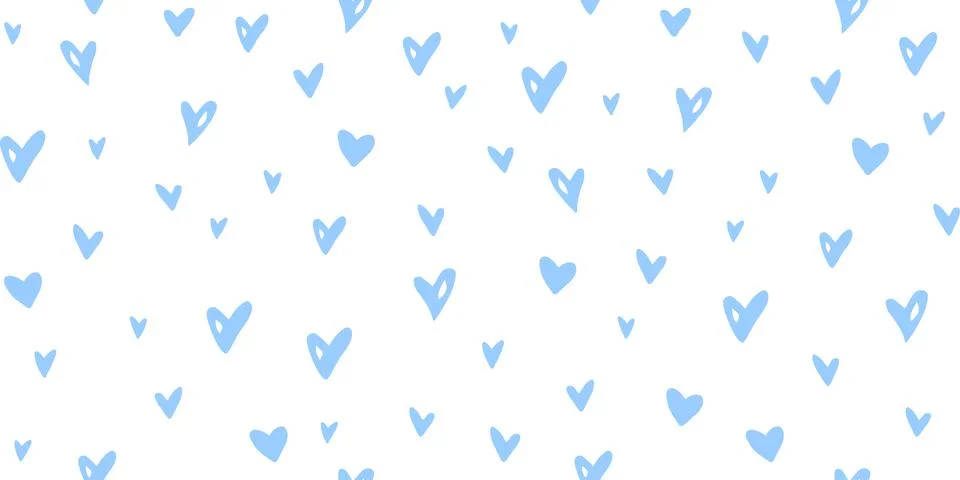 Vector Seamless abstract pattern of small blue hearts. Hand drawn doodle back Stock Illustration