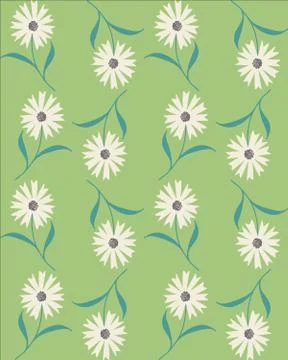 Vector seamless abstract pattern with white cornflowers on green background. Stock Illustration