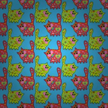 Vector. Seamless Abstract Retro Background Design. Tender fabric pattern. Cat gr Illustrazione stock