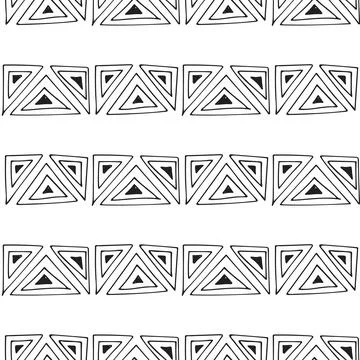 Vector seamless abstract stripes pattern with hand drawn triangle on white ba Stock Illustration