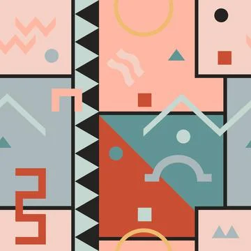 Vector seamless abstract trendy pattern with geometric shapes. Colorful vintage イラスト素材