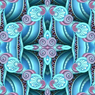 Vector Seamless Abstract Tribal Pattern with Waves Stock Illustration