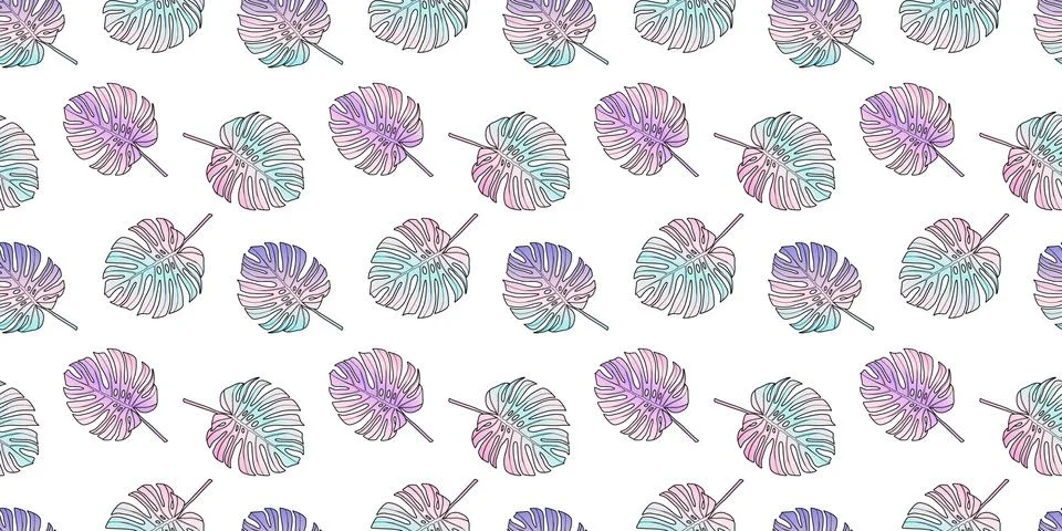 Vector seamless abstract tropical pattern with gradient monstera leaves Stock Illustration
