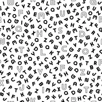 Vector seamless alphabet pattern with black bold latin letters. White repeatable Stock Illustration