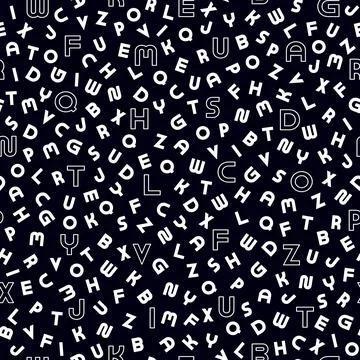 Vector seamless alphabet pattern with mosaic latin letters. Black and white Illustrazione stock