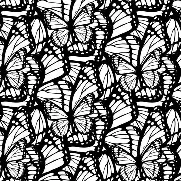 Vector seamless artistic hand-drawn butterfly wings pattern, spring summer m Stock Illustration