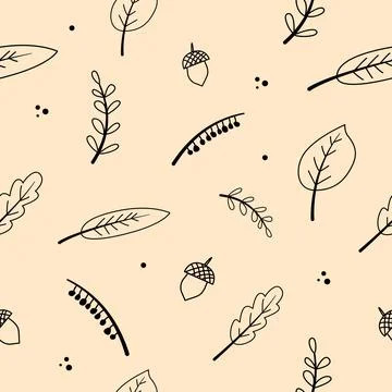 Vector seamless autumn pattern with leaves and acorn. Stock Illustration