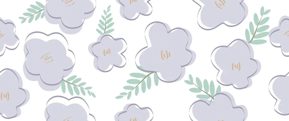 Vector seamless background. Abstract purple flowers with leaves on a light Illustrazione stock