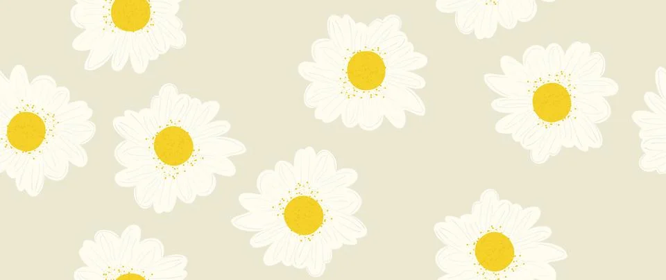Vector seamless background. Abstract white chamomile flowers on a light brown Illustrazione stock