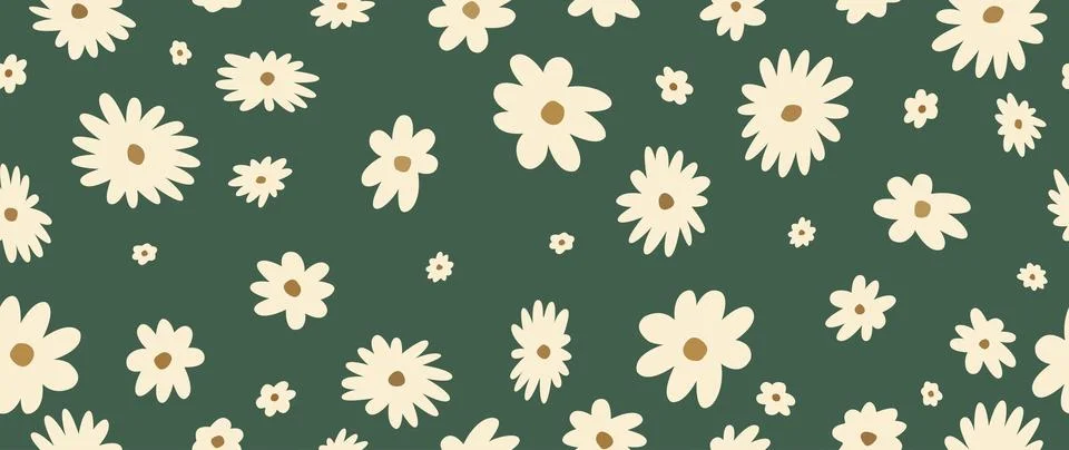 Vector seamless background. Abstract white chamomile flowers on a green Illustrazione stock