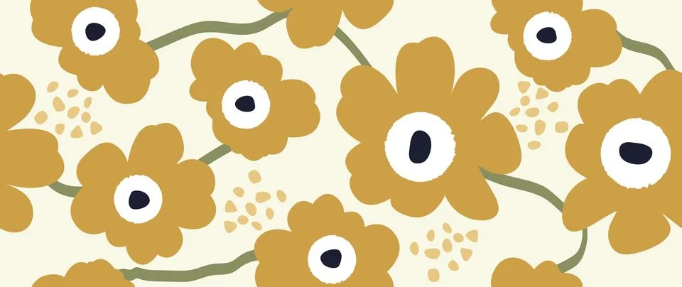 Vector seamless background. Abstract yellow flowers on a light background with Illustrazione stock