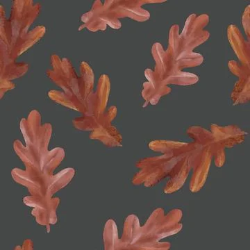 Vector seamless background with autumn oak leaves. 스톡 일러스트