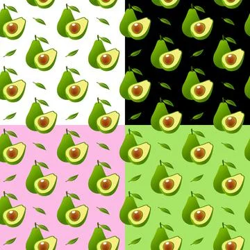 Vector seamless background with avocado fruit slices on a different backgroun Stock Illustration
