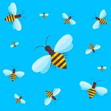 Vector seamless background of bees Stock Illustration