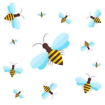 Vector seamless background of bees Stock Illustration
