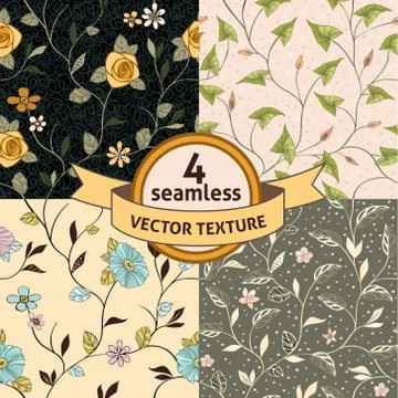 Vector seamless background with blossoms and folliage. Stock Illustration