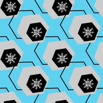 Vector Seamless background. Bright hexagons with a snowflake in the center on Stock Illustration