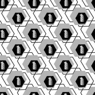Vector seamless background. Bright hexagons with cacti in the center of the b イラスト素材