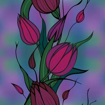 Vector seamless background with claret flowers Stock Illustration