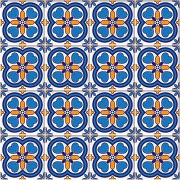 Vector seamless background with colored ornate tiles Stock Illustration