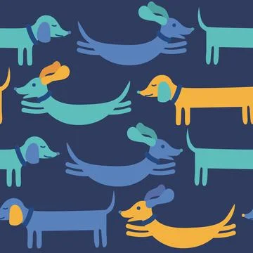 Vector seamless background with colorful dogs Stock Illustration