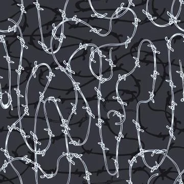 Vector seamless background of curving barbed wire on a dark background Stock Illustration