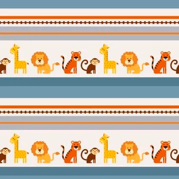 Vector seamless background with cute animals of Africa in cartoon style Stock Illustration