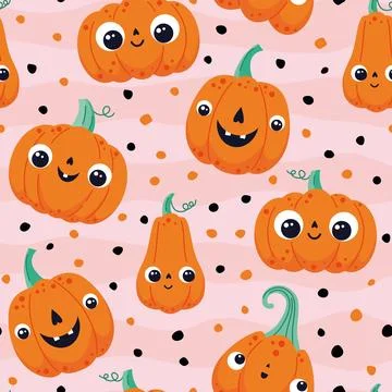 Vector seamless background with cute pumpkins and dots Illustrazione stock